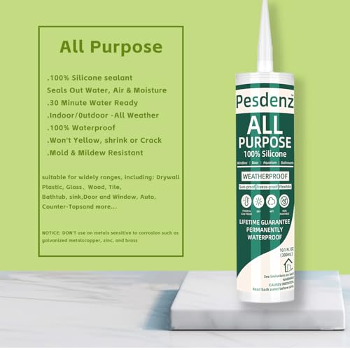 Clear Universal Silicone Caulk, 100% Silicone Sealant Outdoor Waterproof, Flexible Cartridge Adhesive Caulking for Aquarium RV Roof Window Door Kitchen Bathroom Bathtub Shower Seal, 10.1 Oz, 4 Pack