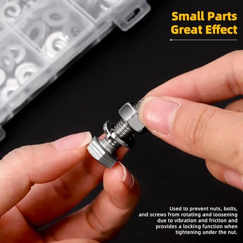 Glarks 400pcs #6#8#10 1/4” 5/16” 3/8” External & Internal Star Washer and Split Lock Washer with Flat Washers Set, 304 Stainless Steel Stars and Split Washers #6, #8, #10, 1/4", 5/16", 3/8"