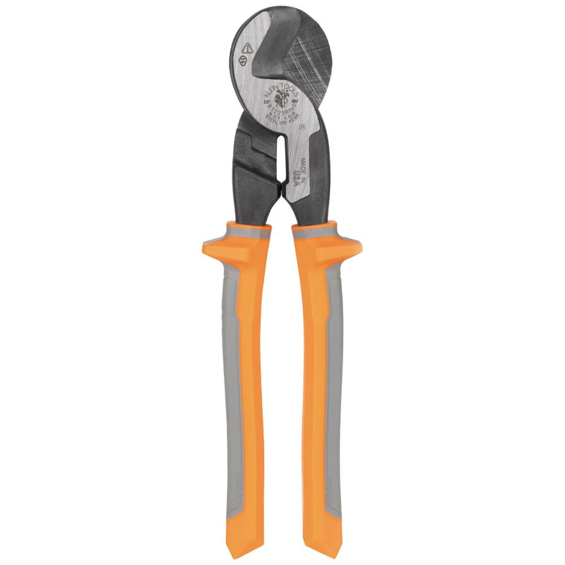 Klein Tools 63225RINS Insulated High-Leverage Precision Cable Cutter, Made in USA, for Aluminum, Copper and Communications Cable, 9-Inch