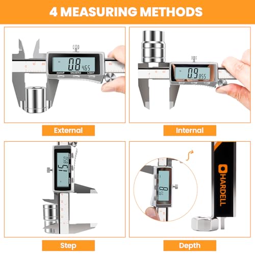 HARDELL Digital Caliper 8 Inch, Rechargeable All Metal W/Backlight Screen