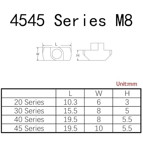 100 Pcs 4545 Series M8 T Nuts, T Slot Nut Hammer Head Fastener Nut, Nickel Plated Carbon Steel Nut for European Aluminum Profile,Drop in T Slot Nuts Assortment Kit(45-M8) 45-M8(100 Pcs）