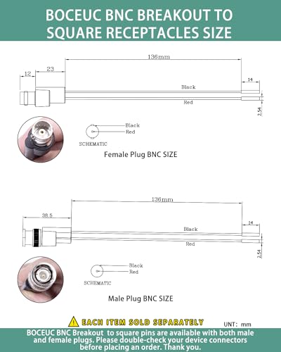 BNC Test Leads, BNC (F) to Square Pin Receptacles, Test Lead Breakout Cable for Multimeter, 5A Current Rating, 2 Pack Female Plug (Pack of 2)