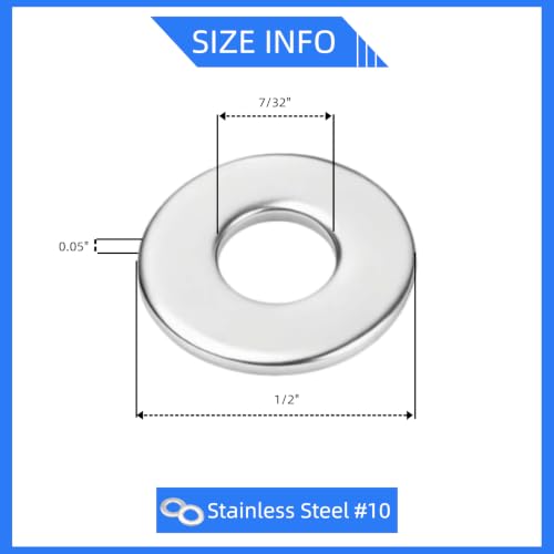 50PCS #10 Silver 316 Stainless Steel Marine Flat Washers Heavy Duty Anti-Rust Fasteners
