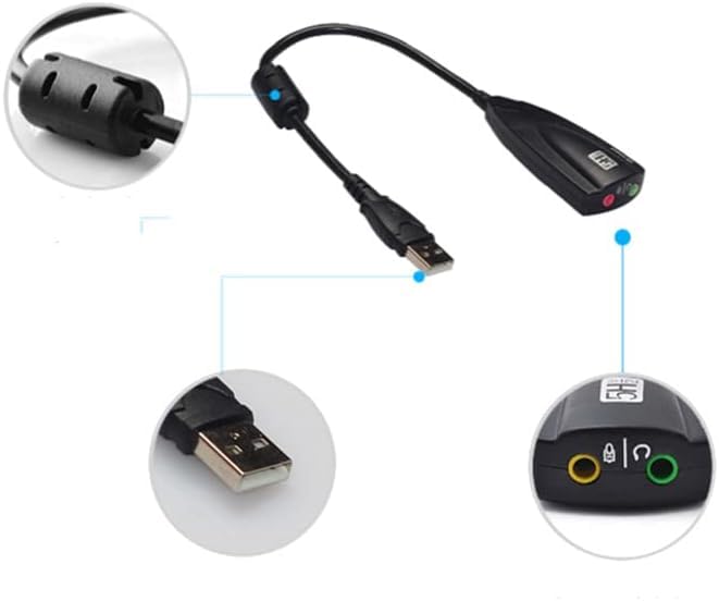 USB 2.0 External Audio Adapter, 7.1 Stereo Sound Card Dynamic 3D Surround Sound Card 5Hv2 Channel Converter to 3.5mm Headphone Microphone Jack for Computer Notebook