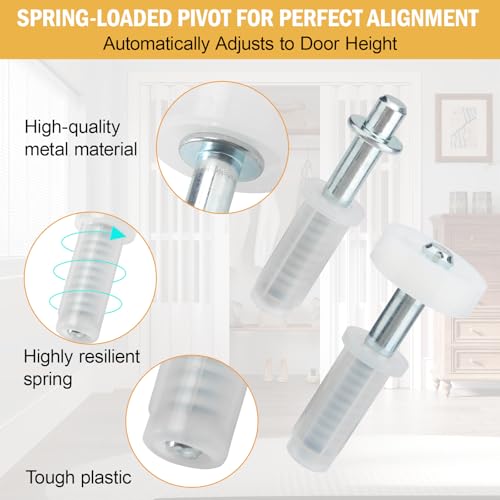 Bi-Fold Closet Door Top Pivot & Guide Wheel Replacement Kit, Spring Loaded Bifold Repair Hardware for Accordion, Pocket & Barn Style Doors - 6 Pack