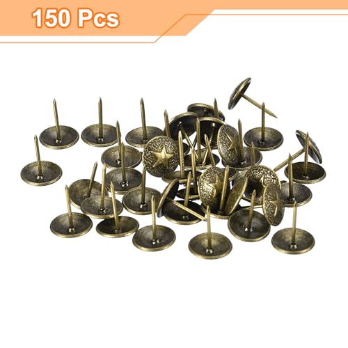 uxcell Upholstery Tacks Nail Pins Furniture, 150Pcs 16x20mm Thumb Tack Pins Assortment Kit Carbon Steel for Home Sofa DIY Decorative Nail Heads Nails, Yellow Bronze 150