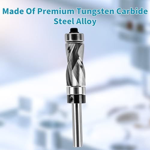 Compression Flush Trim Router Bit 1/4" Shank 1/2" Cutting Diameter 1" Cutting Length Top & Bottom Bearings Industrial Grade Solid Carbide Flush Trim Router Bit for Woodworking 1/4" Shank 1/2" Cutting Dia-1"CL