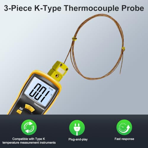 3 Pack K Type Thermocouple Probes 40in Fiberglass Wire Temp -58°F to 899°F