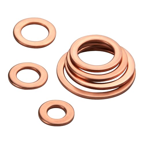 100Pcs 7 Kinds Copper Sealing Washers Copper Flat Gasket Oil Sealing Washer Box M4 M5 M6 M8 M10 M12 M14 for Automotive Plumbing Electrical Mechanical Use