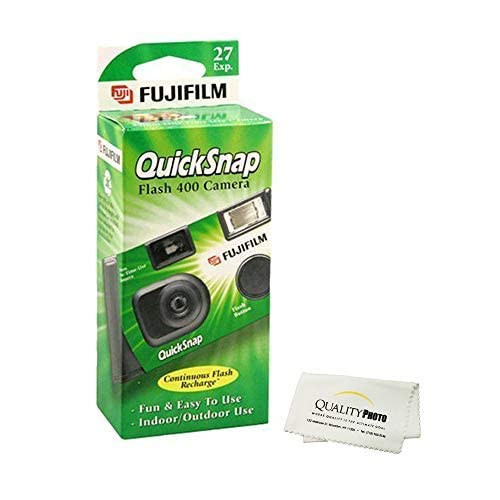 Fujifilm QuickSnap Flash 400 Disposable 35mm Camera (1 Pack) Bonus Hand Strap + Quality Photo Microfiber Cloth 1 Pack