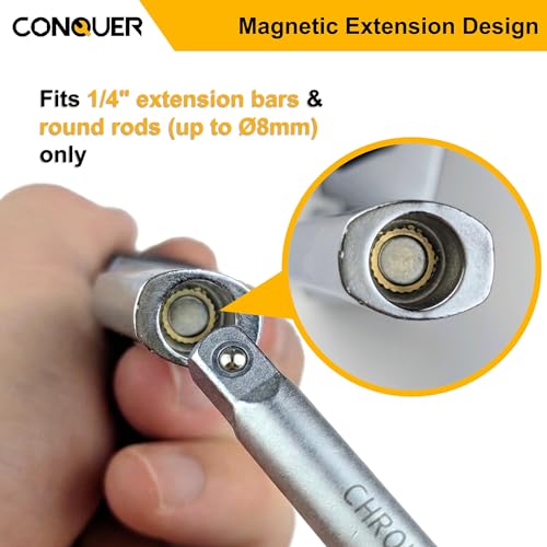 CONQUER 3/8" Drive Flex Head Ratchet Wrench, 4" Stubby Length Stubby Flex Head