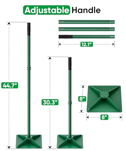 Heavy Duty Steel Hand Tamper, 8"x8" Soil Plate Compactor with 44" Adjustable Handle & Rubber Grip, Anti-Loose Ladscaping Tools for Ground, Gravel, Dirt, Sand, Asphalt, Pavers, Blacktop, Green