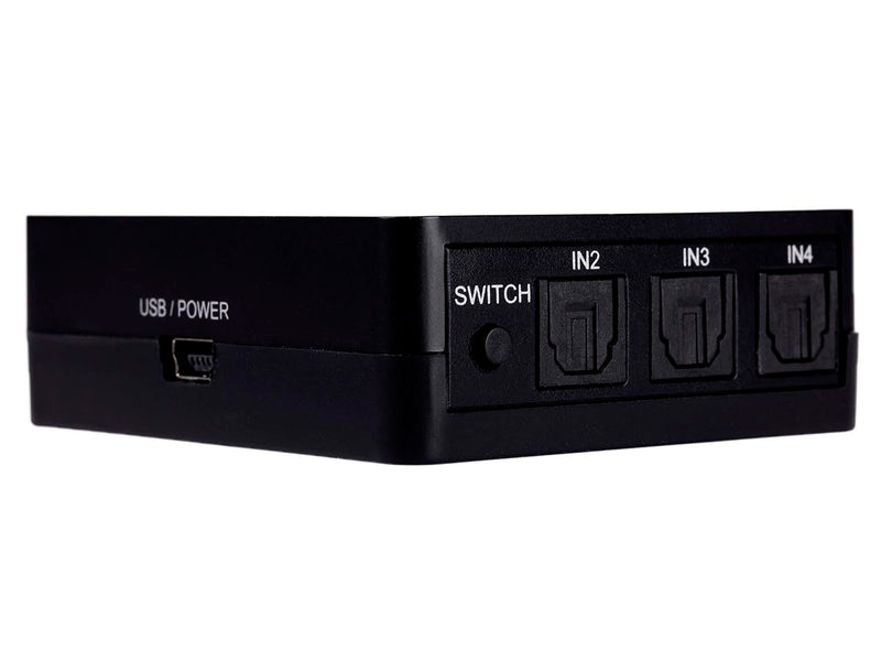 Monoprice Blackbird Toslink S/PDIF 4x1 Switch with IR Remote Control, USB Powered, 4 Input 1 Output, Such as Television, Amplifier