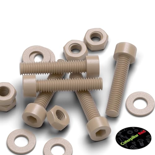 5X Natural PEEK Socket Head Screws & Bolts M4 x 20mm, Nuts & Washers