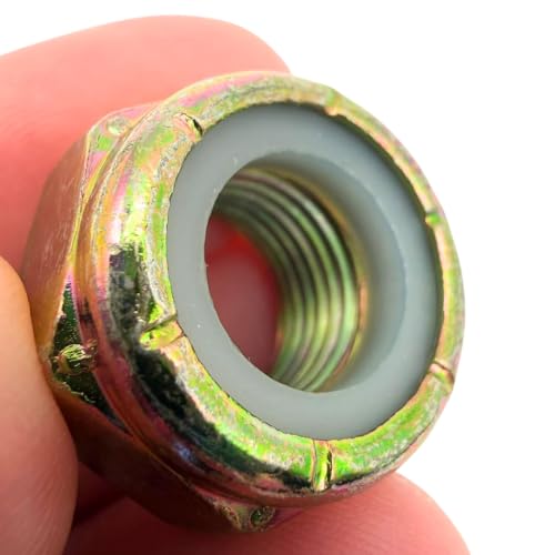 9/16"-18 Grade N8 Nylon Lock Nuts (8 Pack) – Heavy Duty Yellow Zinc Fine Thread Locking Fasteners, Vibration Resistant for Grade 8 Hardware