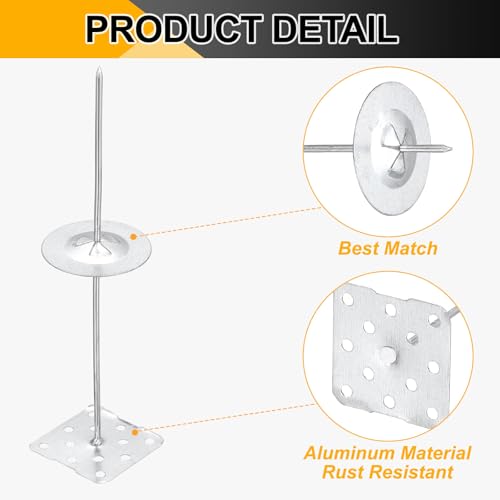 PATIKIL Perforated Insulation Pins 3.9 Inch, 100 Pcs 0.8 Inch Washers Insulation Stick Pins Aluminum Round Insulation Hangers for Foam Board Wall Floor Ceiling