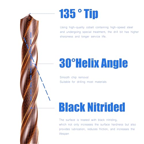 1/2inch HSS M35 Cobalt Twist Drill Bits for Metal 1/2inch (5pcs)