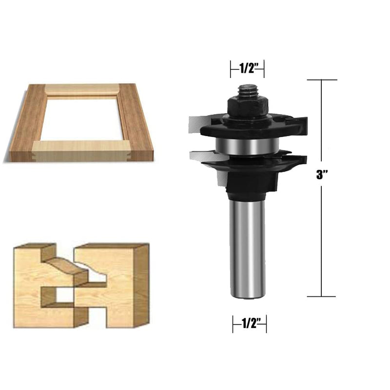 LEATBUY 1/2 Inch Shank Router Bit Set 3 PCS Round Over Raised Panel Cabinet Door Rail and Stile Router Bits, Woodworking Wood Cutter, Wood Carbide Groove Tongue Milling Tool(1/2-Double) TG-6