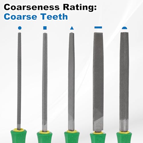 HARFINGTON 5pcs Metal File Set 6" Coarse Teeth High Carbon Steel Hand Files with PP Handle Square/Flat/Triangle/Half-Round/Round for Metal Wood Stone Grinding Polishing Engraving 6 Inch