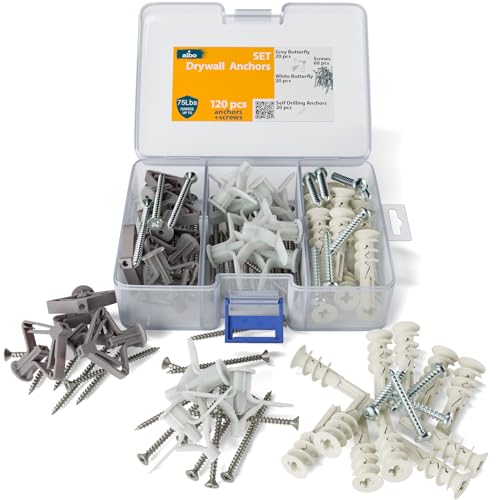 ALBO 120 Pcs. Drywall Anchors and Screws Kit, 3 Types, Gray and White Kit 3in1