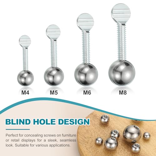 PATIKIL M6 x 38mm Ball Nuts Knob 304 Stainless Steel Round Solid Silver M6x38mm 1