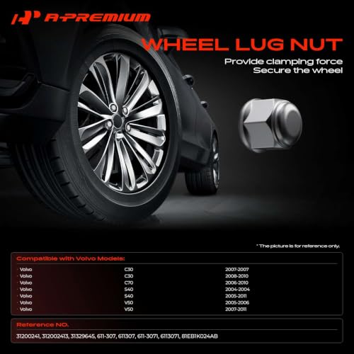 A-Premium M12-1.50 Wheel Lug Nuts Compatible with Volvo S40 2004-2011 C30 2007-2010 V50 2005-2011 C70 2006-2010 Front or Rear 10-PC Set
