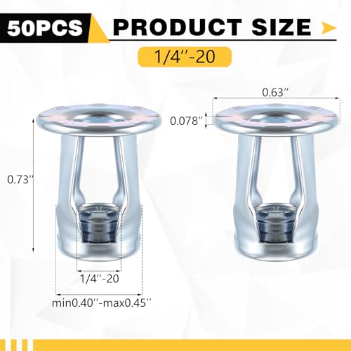 50 Pack Jack Nuts 1/4''-20 Threaded Insert Petal Nuts Srew Anchor 50