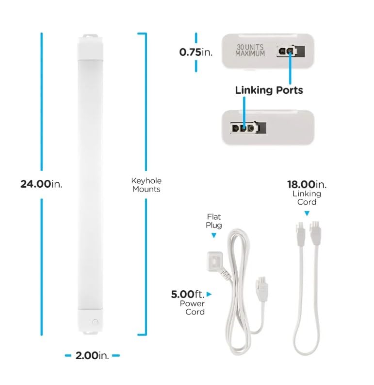 Enbrighten Vibe Plug-in Smart Under Cabinet Lights, 24in, Adjustable White from 2000K-6000K, Dimmable, Programmable Schedule Under Cabinet Lighting, Compatible with Alexa, Google Assistant, 58261-T1