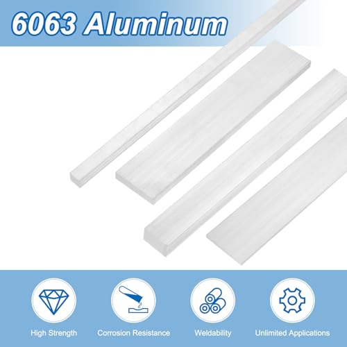 uxcell Square Aluminum Flat Bar, 3/16"x4"x12" 6063 Aluminum Plate 3/16" T x 4" W x 12" L 1