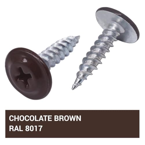 (Pack of 300) Painted 1-21/32" x 5/8" (4.2 x 16 mm) Self Tapping Wood Screws, Metal Screw, Modified Truss Head, Chocolate Brown RAL 8017 1-21/32" x 5/8" (4.2 x 16 mm)
