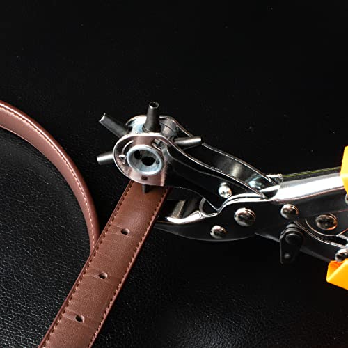 Rotary Leather Hole Punch for Belts, Leathercraft, Rubber (Silver) Silver