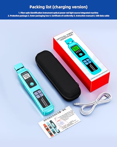 Fiber Optic Identifier with Power Meter Red Light Source, 5-in-1 All-in-One Tool for Single - Multi-Mode, Rechargeable Fiber Direction Tester with Clamp, Measuring Range -70-10dBm
