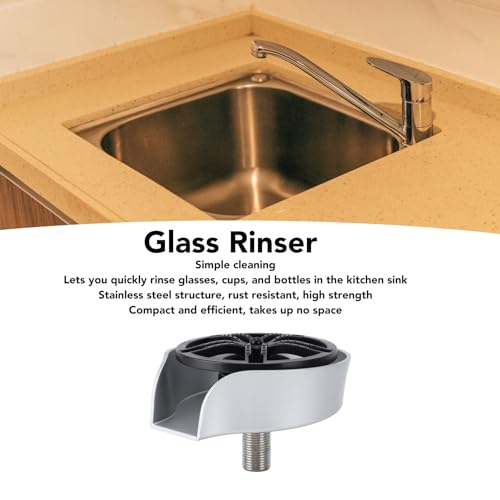 Ejoyous Automatic Glass Rinser, Stainless Steel Cup Washer for Kitchen Sink Professional Rust Resistants Pressure Glass Washer with Efficient Cleaning for Home Bars Cafes (Silver)