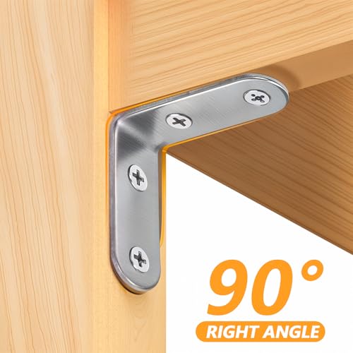 20 Pcs L Bracket Corner Braces 2 Inch Stainless Steel Heavy Duty Shelf Bracket for Wood Shelves, Wall Hanging Support 90 Degree Joint Right Angle Brackets with Screws