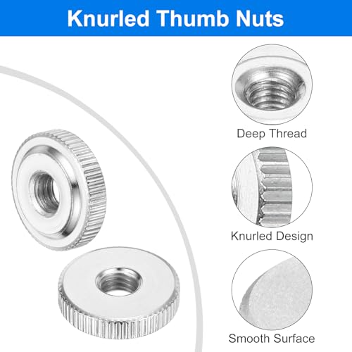 uxcell 20Pcs M10 Knurled Thumb Nuts, Carbon Steel Round Knurled Flat Head Through Hole Handle Nut, Lock Adjusting Nuts, Thin Type, Nickel Plated, Silver 20