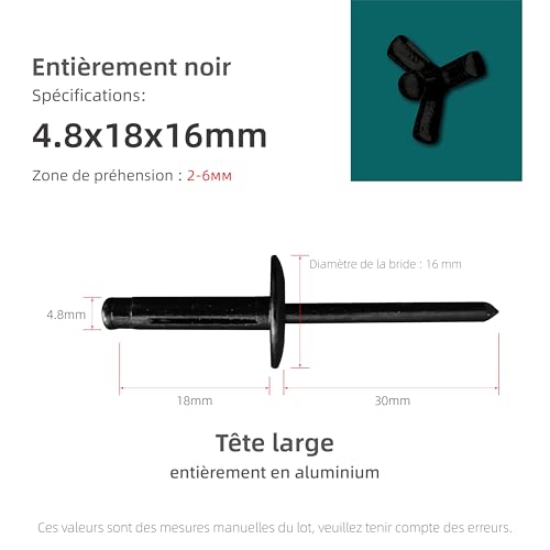 50Pcs Trifold Aluminum Exploding Blind Rivets, 3/16"x45/64" Large Head 5/8" 3/16"x45/64" Large Head 5/8" All Black