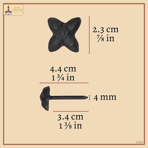 Mystic Colonial Cast Iron Decorative Clavos Nails for Wood Doors, Rustic Furniture Studs- Black, Pack of 25 Flower- 2.3 cm/ 0.87 Inch