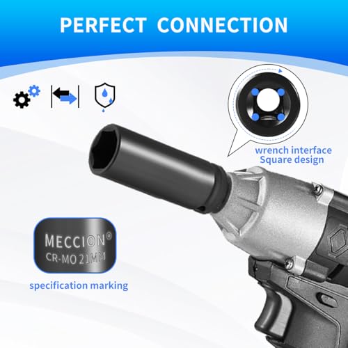 Meccion 1/2 Inch Drive Impact Socket 46mm Metric, 6 Point Cr-Mo Deep Impact Socket, 78mm Length 46 mm