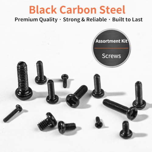 VAPKER 1200Pcs Round Pan Head Mini Machine Screws M1 M1.2 M1.4 M1.6 M1.7 M2 M2.5 Metric Phillips Drive Black Oxide Carbon Steel Micro Screw for Laptop Eyeglass Watch Repair