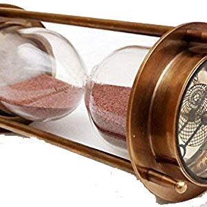7 Nautical Brass Sand Timer Hourglass with Maritime Brass Compass Table Decorative by Hanzlacollection