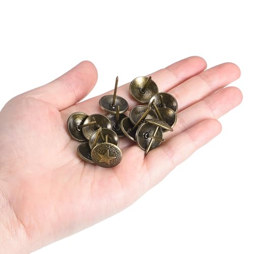 uxcell Upholstery Tacks Nail Pins Furniture, 150Pcs 16x20mm Thumb Tack Pins Assortment Kit Carbon Steel for Home Sofa DIY Decorative Nail Heads Nails, Yellow Bronze 150