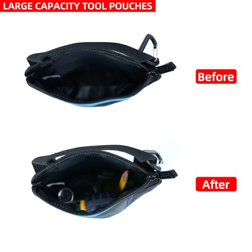 MELOTOUGH Canvas Tool Pouch Small Zipper Tool Bag -Fastener Bag with Mesh Window and Carabiner Clip (4, Blue) 4 Blue 4pack