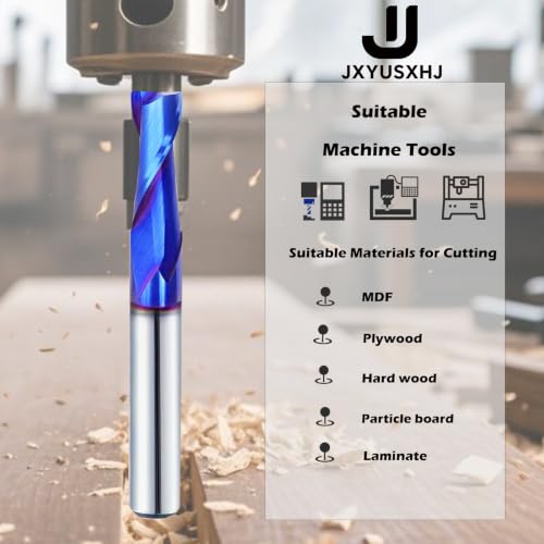VIC031 Spiral Router Bits Up Bit 3/8 inch Cutting Diameter, 1" Cutting Length,3/8 inch Shank Solid Carbide CNC Bits with Nano Blue Coating for Wood Plunging (up cut, 3/8"S*3/8"S*1"CL*3"OVL) UP CUT 3/8"S*3/8"S*1"CL*3"OVL