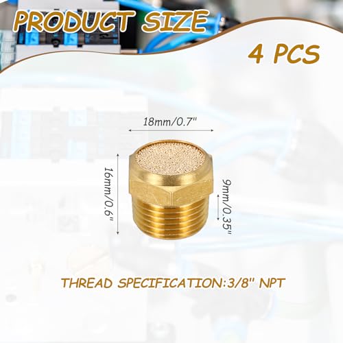 MECCANIXITY 4pcs Male Air Pneumatic Mufflers 3/8" NPT Sintered Bronze Muffler Air Fittings for Pneumatic Tool and Industrial Machinery