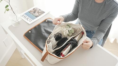 Large Hair Tools Travel Bag with Heat Resistant Mat for Curling Irons, Flat Irons, and Styler Brushes | Protective Organizer for Travel & Home Ivory/Brown