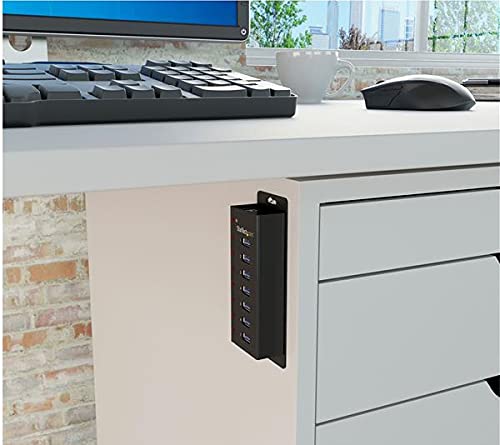 StarTech.com 7 Port USB 3.0 Hub (5 Gbps) - Metal Enclosure - Desktop or Wall Mountable - Rugged & industrial Powered USB Expander and Splitter Hub (ST7300U3M) Black (Metal) Cable
