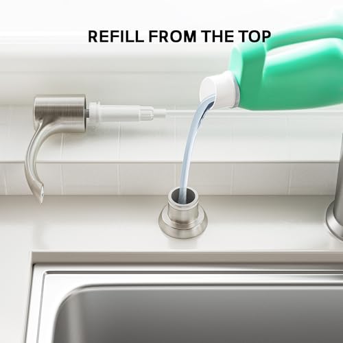 SAMODRA Built in Kitchen Sink Soap Dispenser (Brushed Nickel) with 12 oz Large PET Lotion Bottle, Refill from Top Brushed Nickel 12 oz Bottle