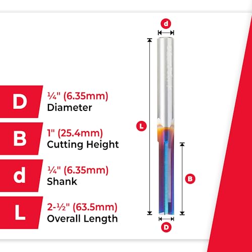 Amana Tool 46483-K Spektra Extreme Tool Life Coated Solid Carbide V-Flute Plastic Cutting Router Bit 1/4 D x 1 CH x 1/4 Shank x 2-1/2 Inch Long 1/4 D x 1 CH x 1/4 SHK x 2-1/2 Inch Long
