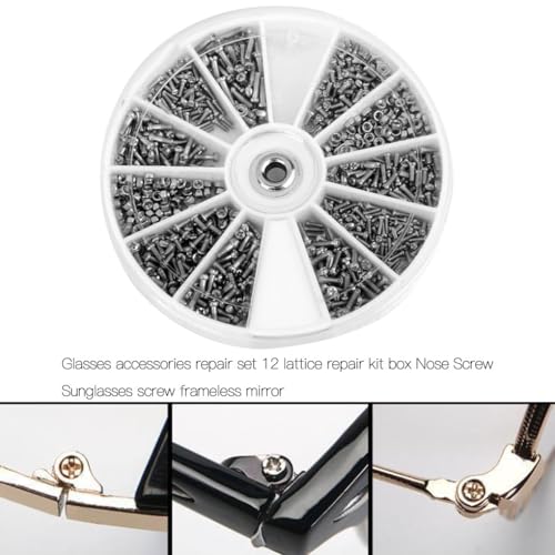 600pcs Watch and Glasses Repair Screws Kit 12-Kind Assortment with Compartment Organizer Screws Nuts for Watches Eyeglasses, Silvery