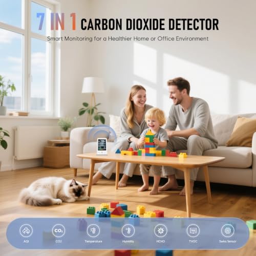 8-in-1 CO2 Carbon Dioxide Detector, Dienmern Portable Air Quality Monitor Indoor, 1600mAh Powerful Battery CO2 Monitor for CO2/Temp/Humidity White
